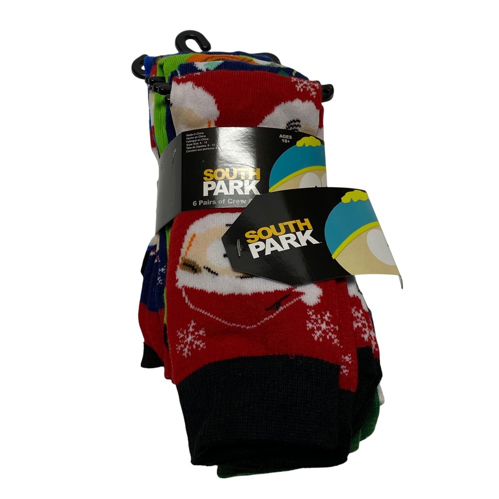South Park Mens 6 Pair Crew Socks Holiday Christmas Characters Colors 6-12 NWT